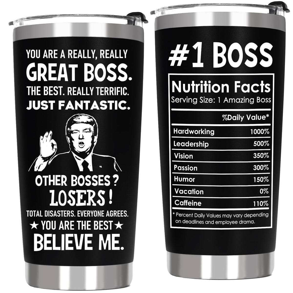 Taza ZyraGleam 20oz negra con diseño divertido para la oficina.