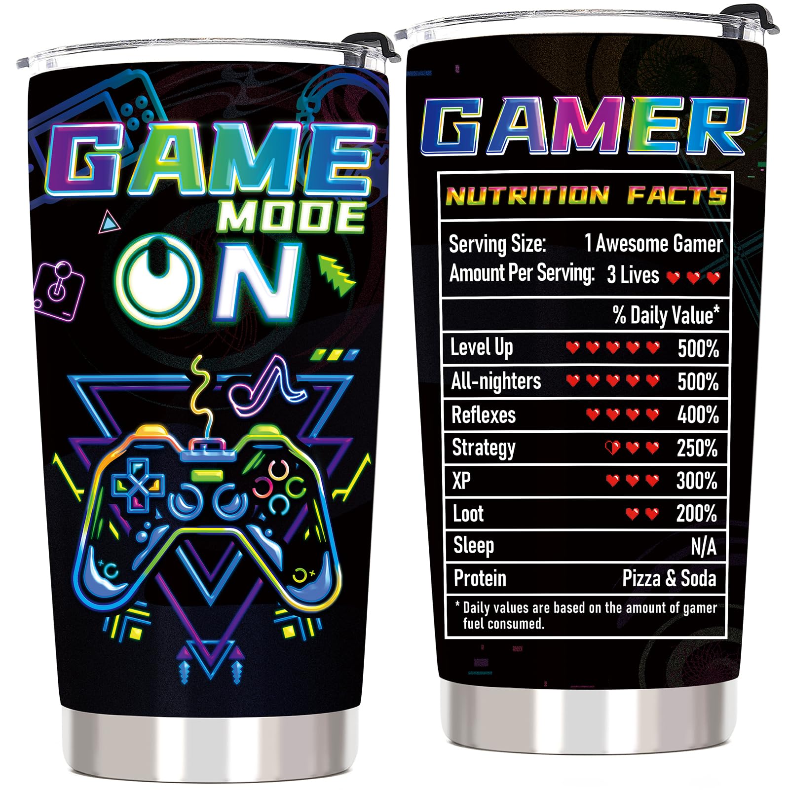 ZyraGleam Tumbler con diseño gamer neon, ideal para regalo entre gamers