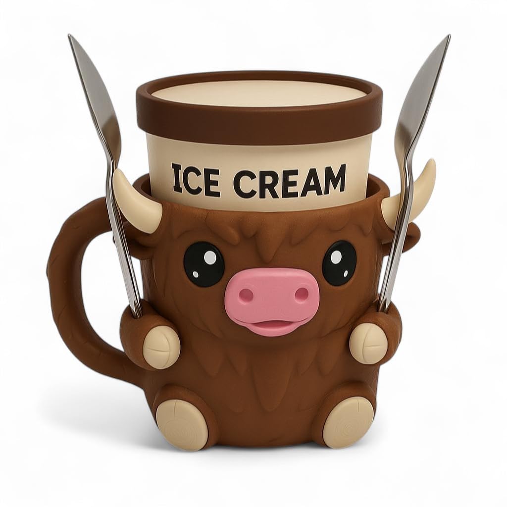 Porta-pintas ZZ LIFE para helado con diseño vaca, mantiene estable el vaso y las manos cálidas.