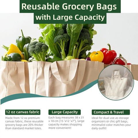 ZZCJAY bolsa de lona 38x31x18 cm, gran capacidad para compras y objetos.