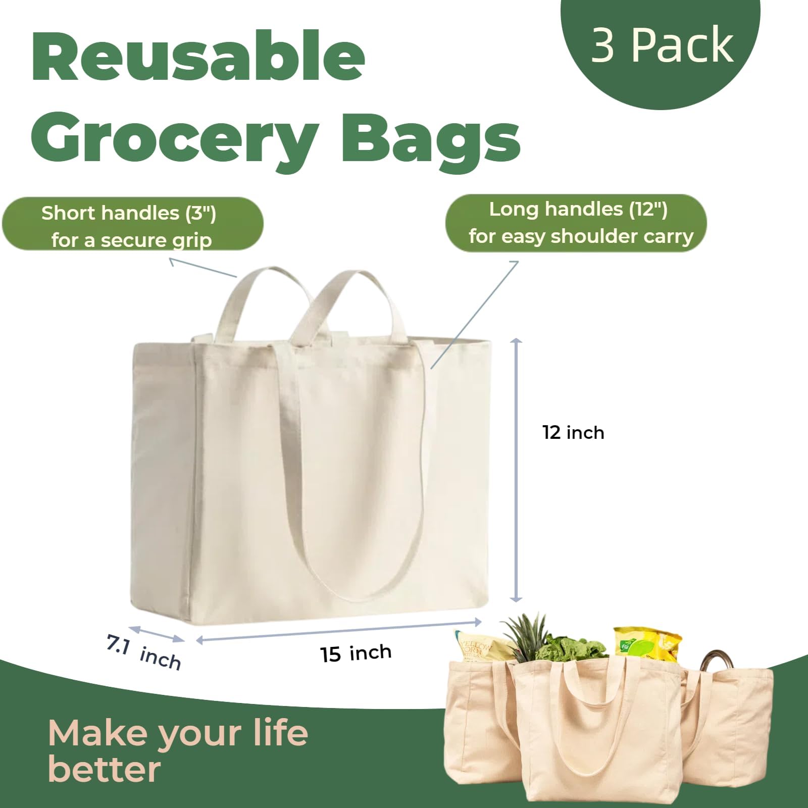ZZCJAY bolsa de lona con asa corta, agarre seguro para cargas pesadas en la compra.