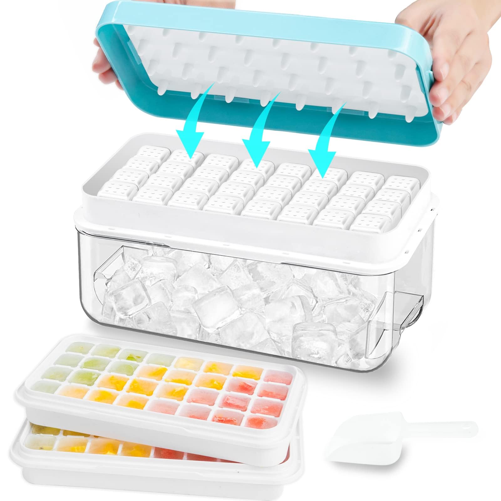 Bandeja de hielo ZZWILLB con tapa azul para liberar fácilmente los cubos