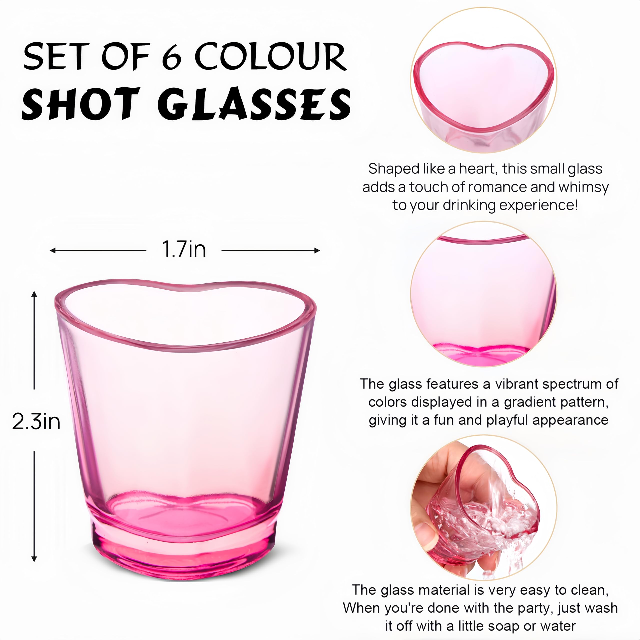 ZZYFGH vasos chupito con corazon arcoiris rosa, ideal para fiestas y regalos
